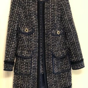 Tory Burch Tweed Coat navy blue w/black detail